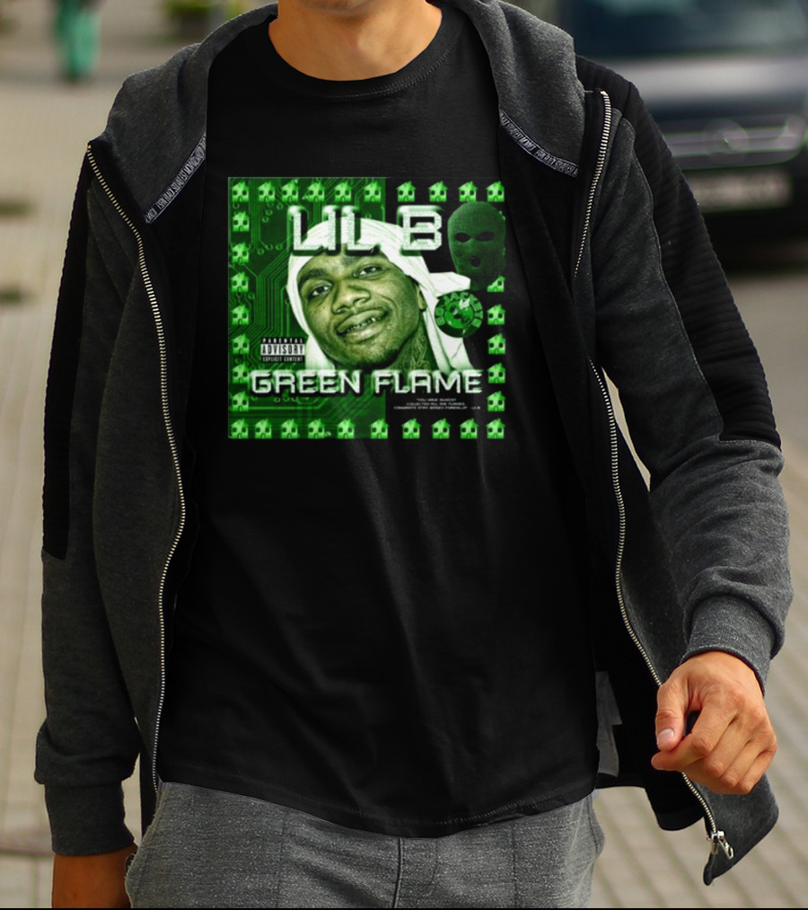 LIL B Green Flame Album Cover Art With Circuit Background And Face T-Shirt