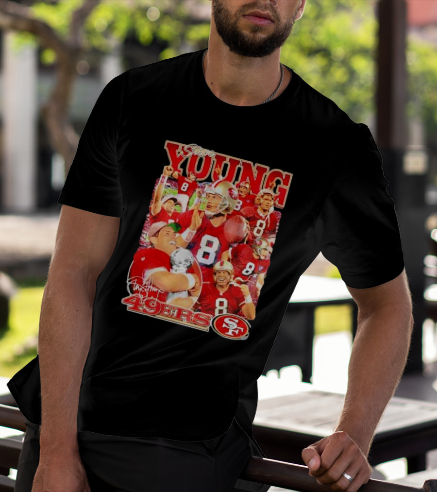 Steve Young 49ers Number 8 Vintage Signature Collage SF T-Shirt