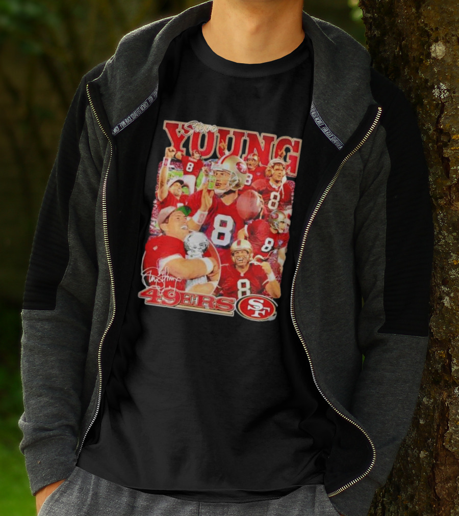 Steve Young 49ers Number 8 Vintage Signature Collage SF T-Shirt