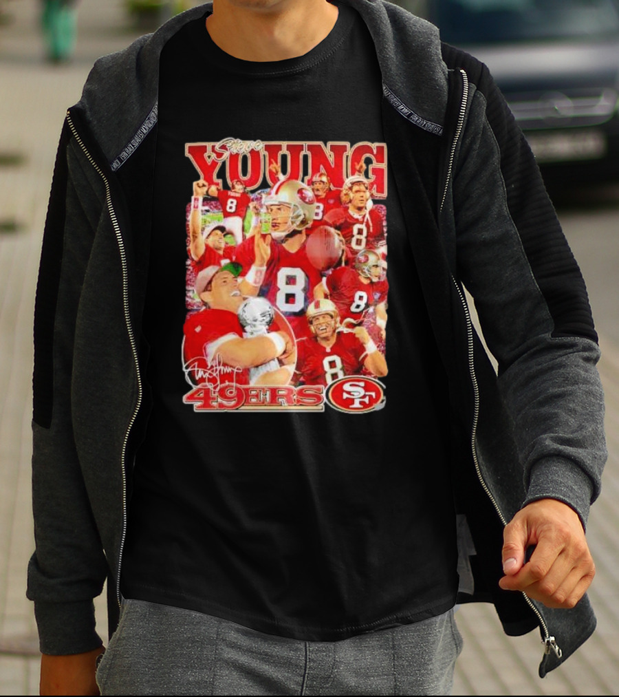 Steve Young 49ers Number 8 Vintage Signature Collage SF T-Shirt