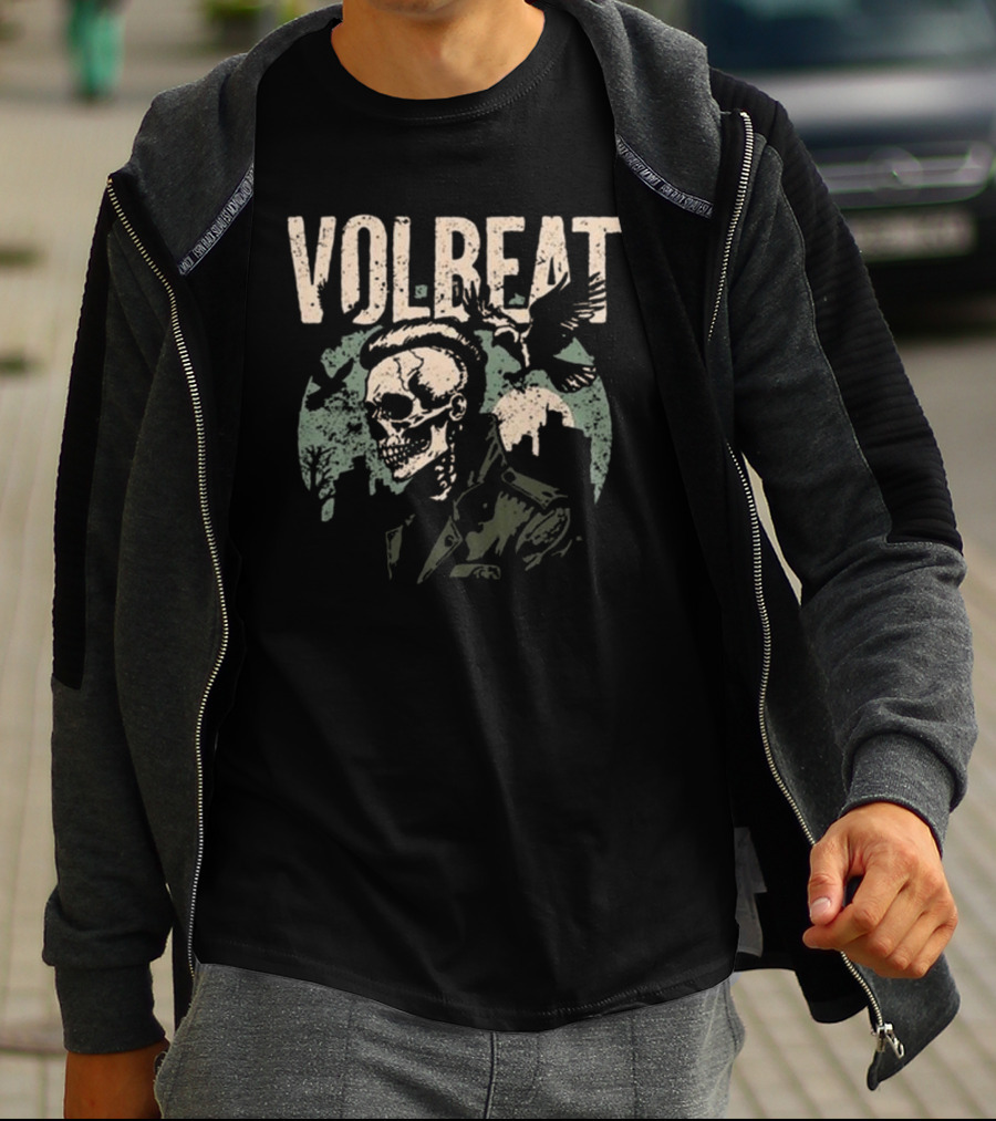 Volbeat Sixteen Dollars Skull With Birds And City T-Shirt
