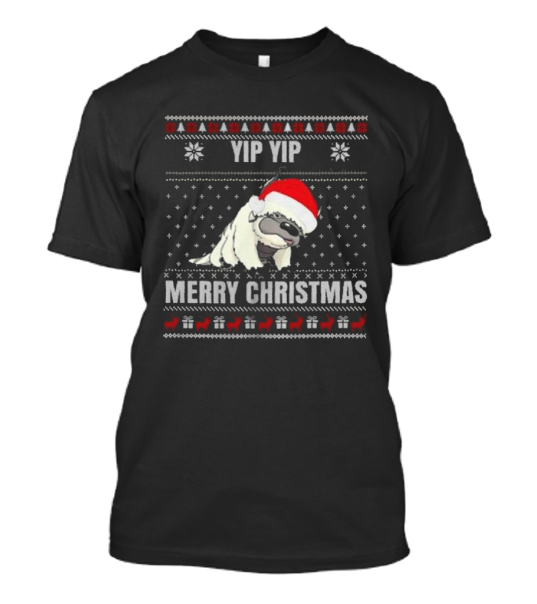 Yip Yip Merry Christmas Santa Hat Christmas Sweater Reindeer Snowflakes T-Shirt