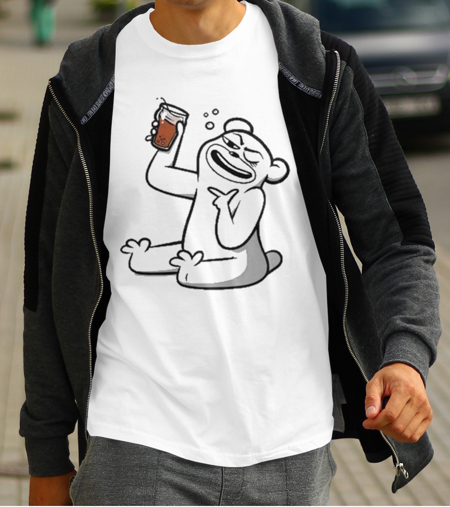 Cotton Bureau Root Bear Cartoon With Beverage T-Shirt