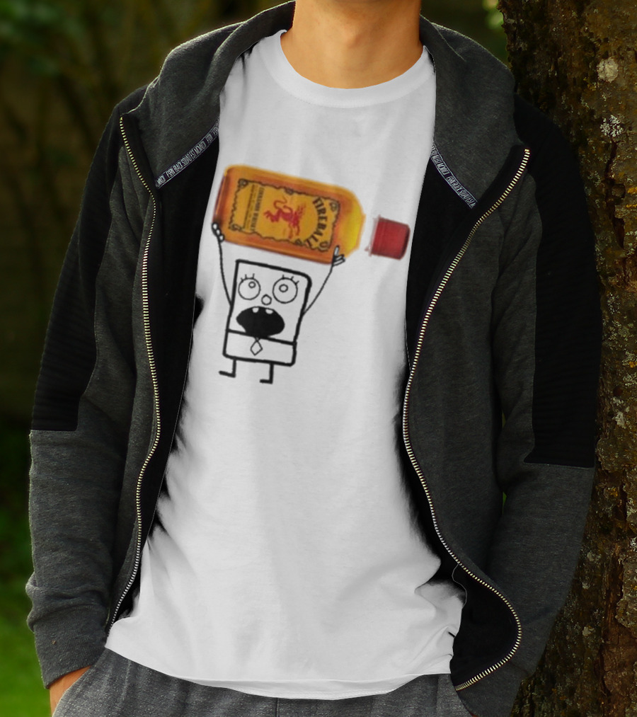 Doodlebob Fireball Whiskey Character Holding Iconic Liquor Bottle T-Shirt