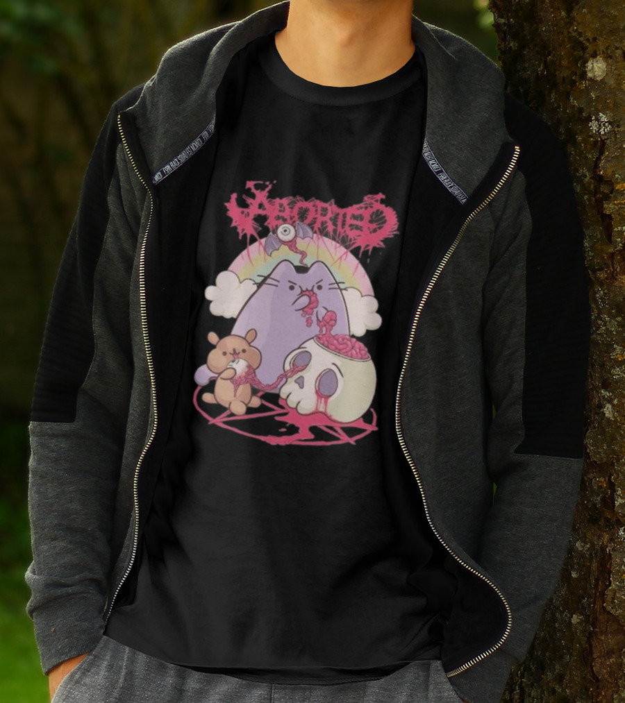 Indiemerch Store Aborted Cute Cat With Teddy And Skull Nomnom T-Shirt