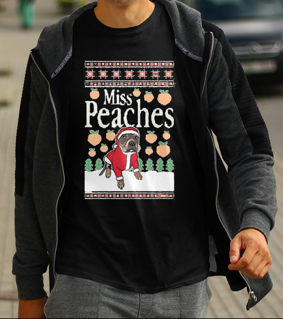 Miss Peaches Christmas Dog With Peaches And Christmas Trees T-Shirt