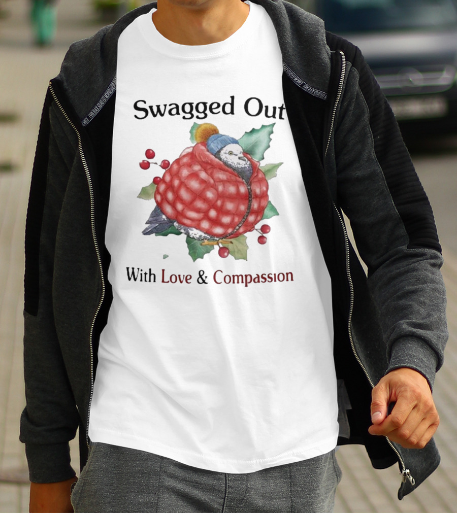 Swagged Out With Love And Compassion Pigeon In Cozy Jacket With Berries And Leaves T-Shirt