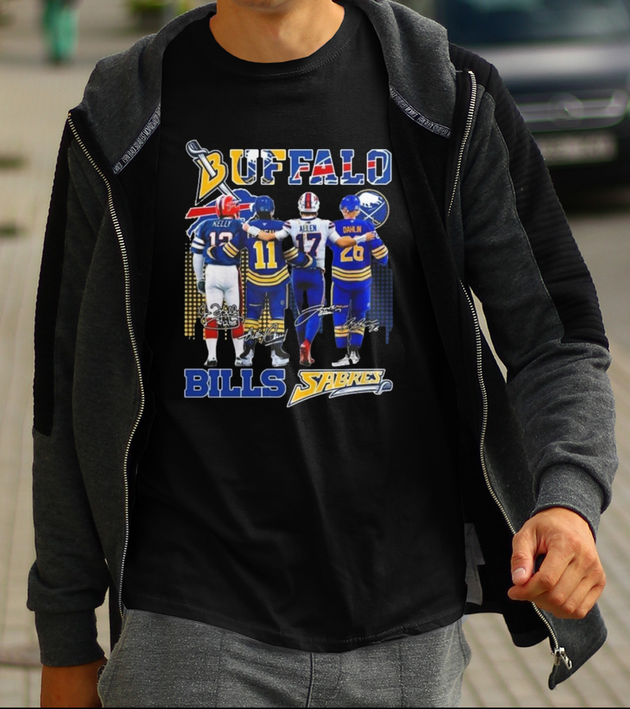 Buffalo Bills Sabres Kelly Perreault Allen Dahlin Signatures T-Shirt