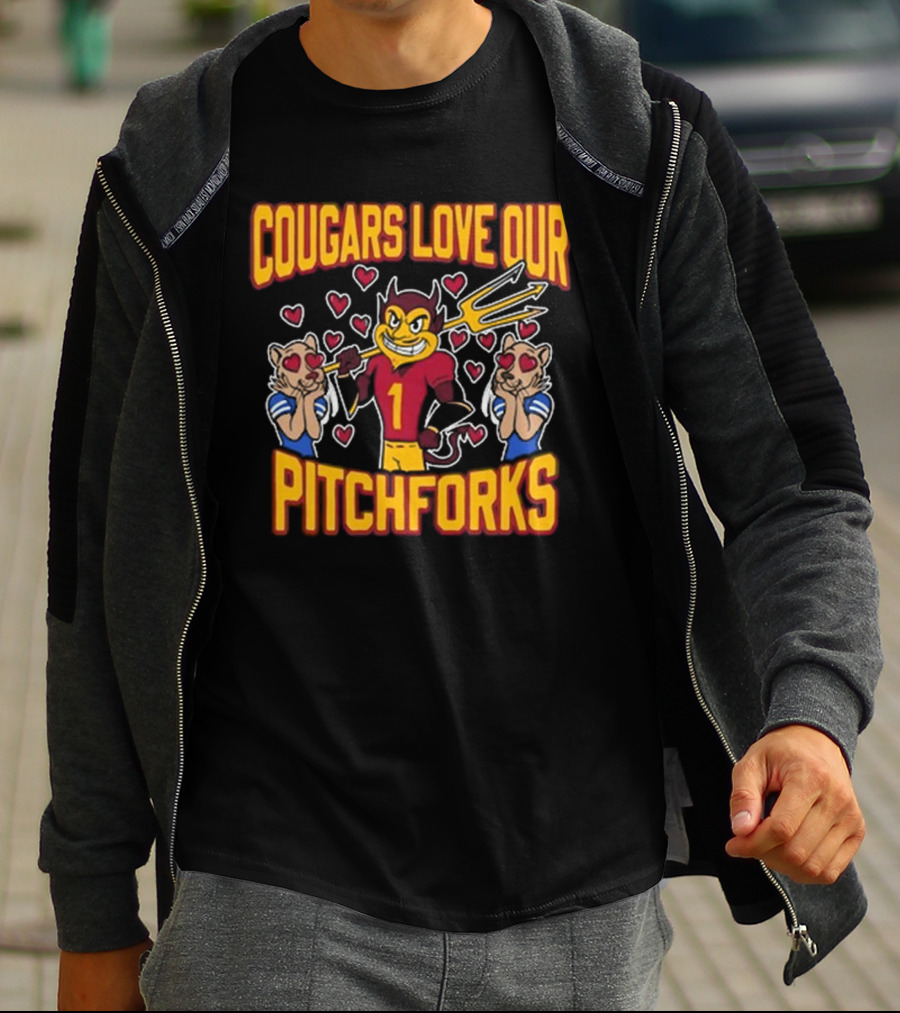 Cougars Love Our Pitchforks Number 1 Devil With Cougars Hearts T-Shirt