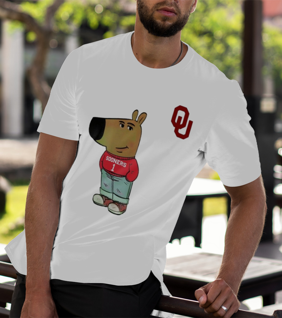 Oklahoma Sooners Chill Guy Cartoon Mascot Standing With OU Logo T-Shirt