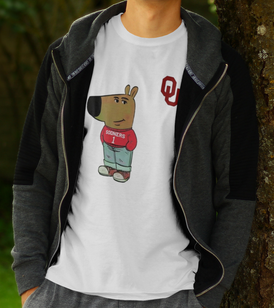 Oklahoma Sooners Chill Guy Cartoon Mascot Standing With OU Logo T-Shirt