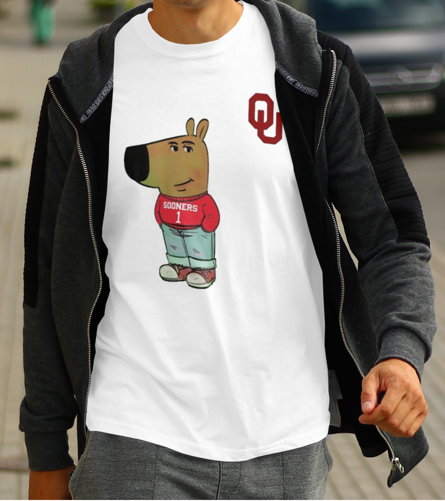 Oklahoma Sooners Chill Guy Cartoon Mascot Standing With OU Logo T-Shirt