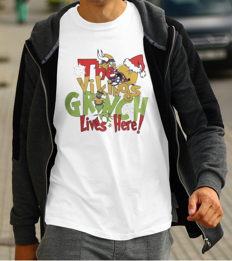 The Minnesota Vikings Grinch Lives Here Holiday T-Shirt
