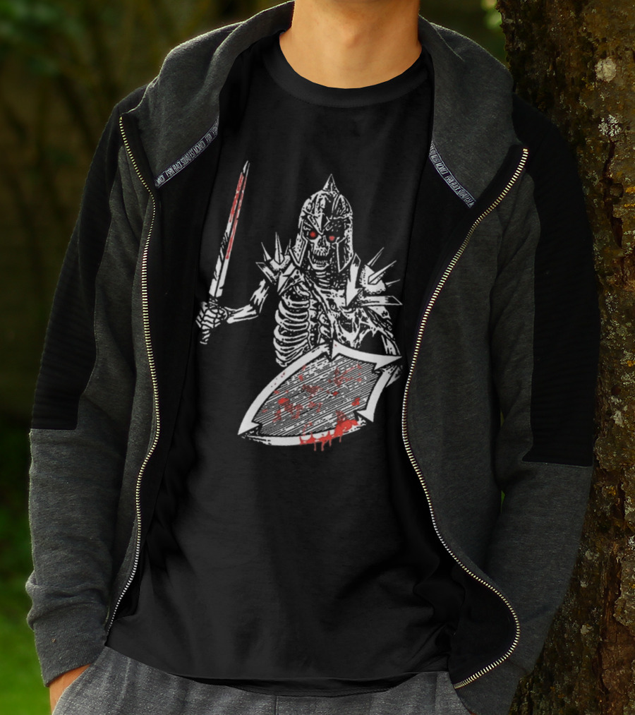 Gatecreeper Bloody Skeleton Warrior With Blood-Soaked Sword And Shield T-Shirt