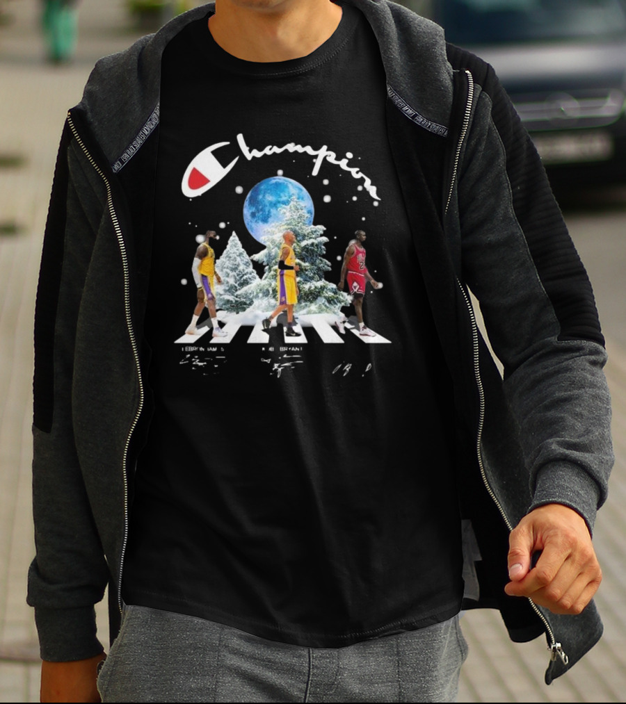 Champion Lebron James Kobe Bryant Michael Jordan Merry Christmas Signatures T-Shirt