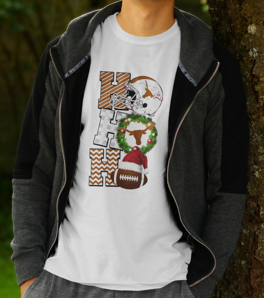 Texas Longhorns Football Christmas Helmet Wreath Santa Hat Game Day T-Shirt