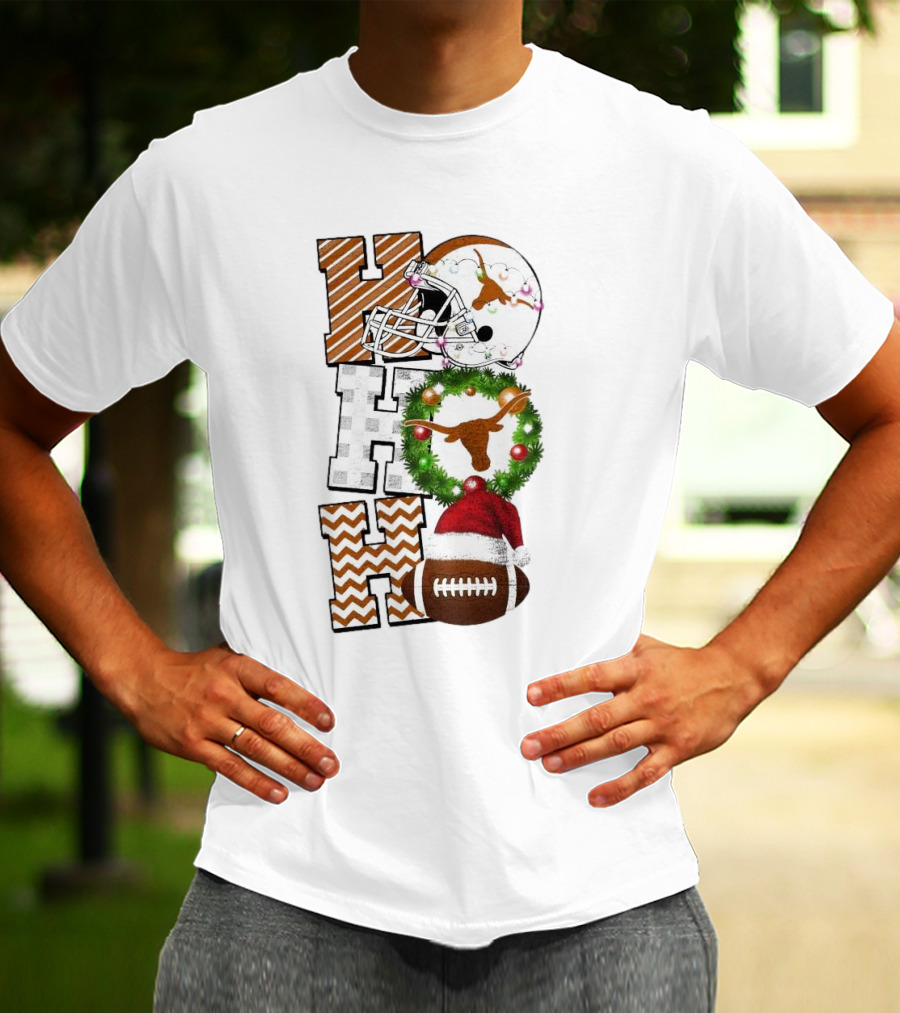 Texas Longhorns Football Christmas Helmet Wreath Santa Hat Game Day T-Shirt
