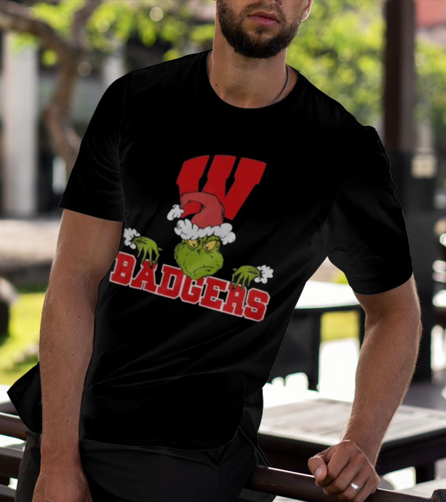 NCAA Wisconsin Badgers Grinch Christmas Football T-Shirt