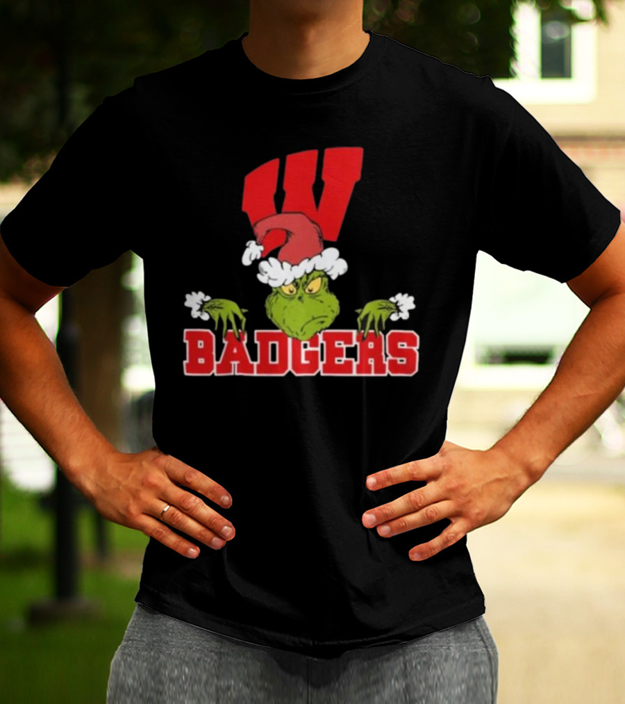 NCAA Wisconsin Badgers Grinch Christmas Football T-Shirt