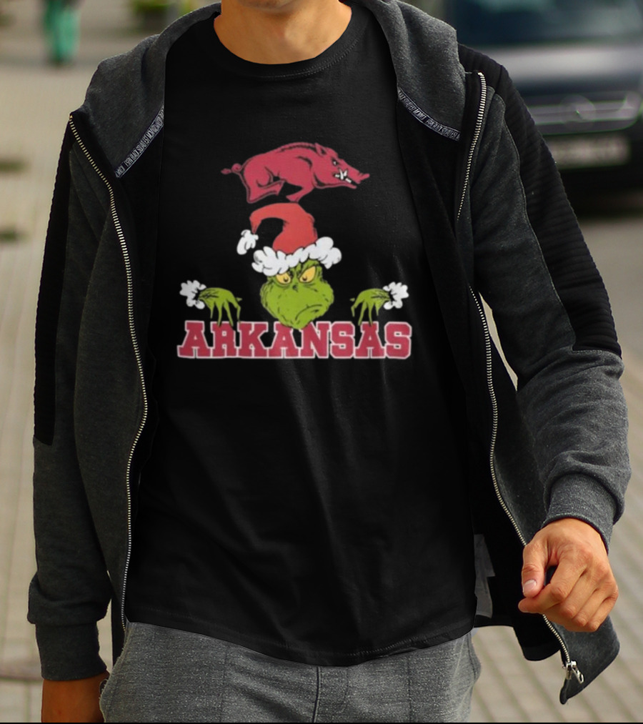 Arkansas Razorbacks Grinch Christmas NCAA Football T-Shirt