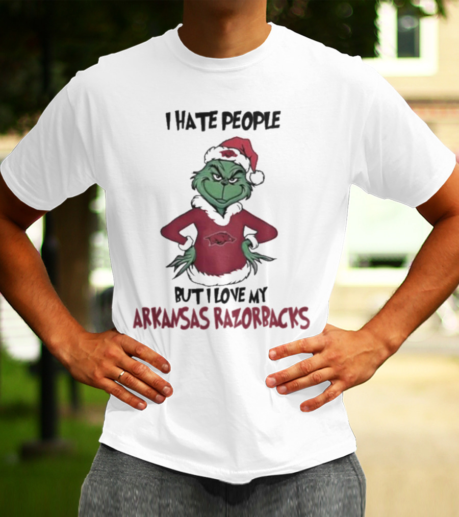 I Hate People But I Love My Arkansas Razorbacks Grinch Christmas T-Shirt