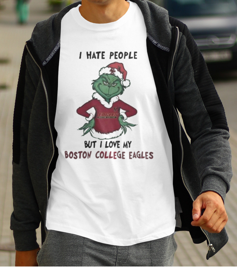 I Hate People But I Love My Boston College Eagles Grinch Christmas T-Shirt