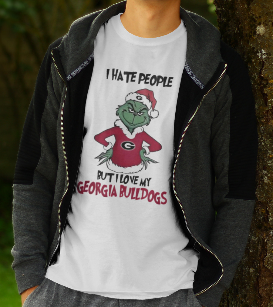 I Hate People But I Love My Georgia Bulldogs Grinch Christmas T-Shirt
