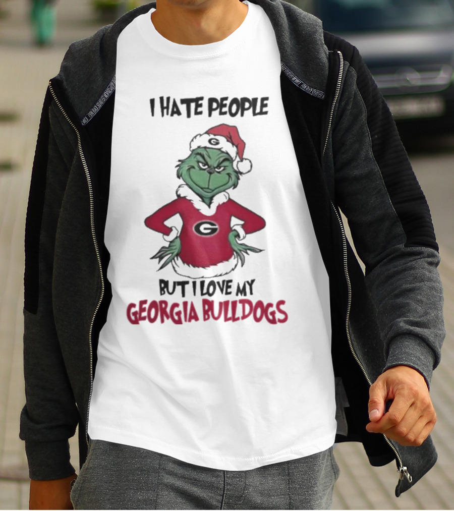 I Hate People But I Love My Georgia Bulldogs Grinch Christmas T-Shirt
