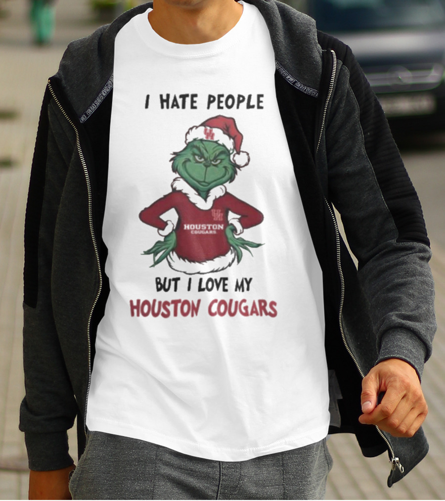 Grinch I Hate People But I Love My Houston Cougars Merry Christmas T-Shirt