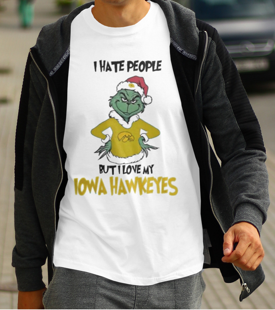 Grinch I Hate People But I Love My Iowa Hawkeyes Merry Christmas T-Shirt