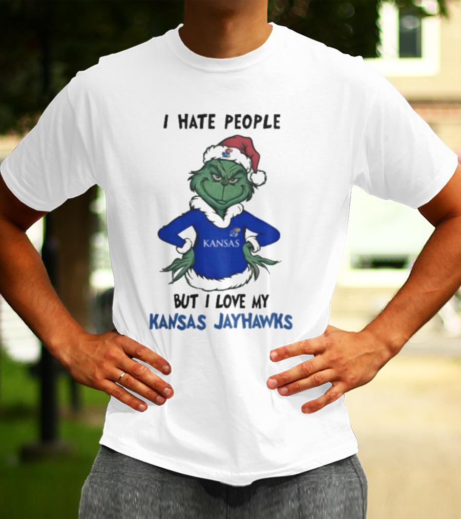 I Hate People But I Love My Kansas Jayhawks Grinch Christmas T-Shirt