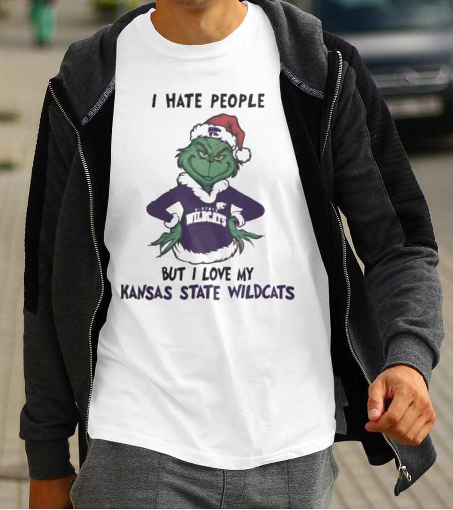I Hate People But I Love My Kansas State Wildcats Grinch Merry Christmas T-Shirt