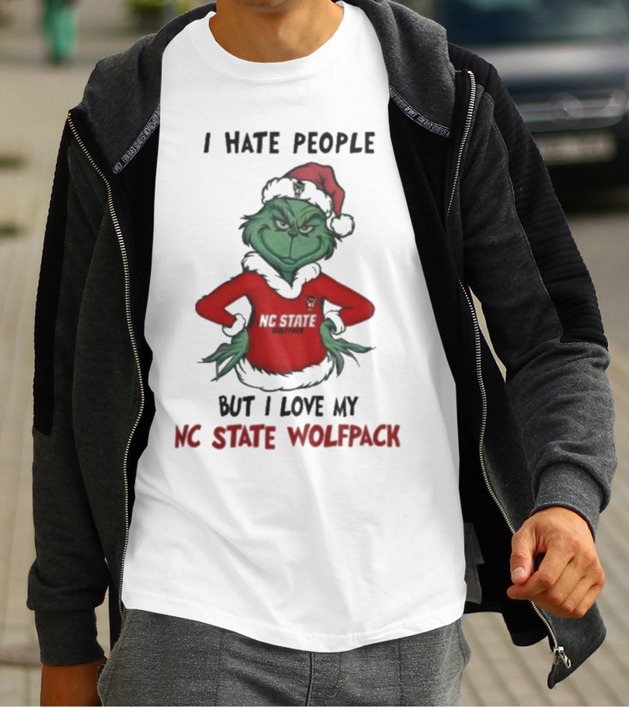 I Hate People But I Love My NC State Wolfpack Grinch Christmas T-Shirt