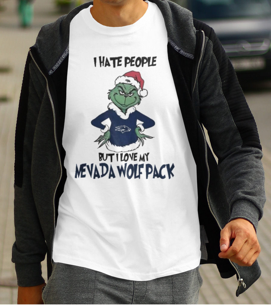 Grinch I Hate People But I Love My Nevada Wolf Pack Merry Christmas T-Shirt