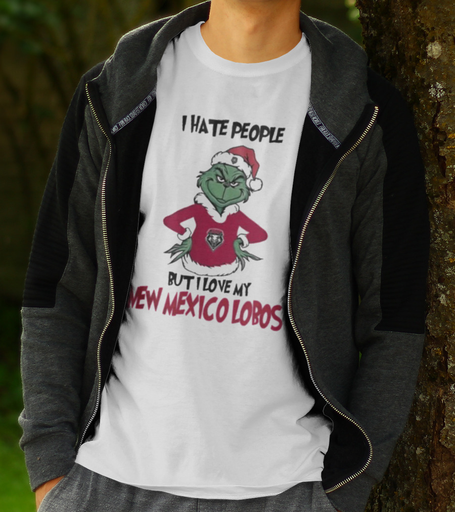 I Hate People But I Love My New Mexico Lobos Grinch Merry Christmas T-Shirt
