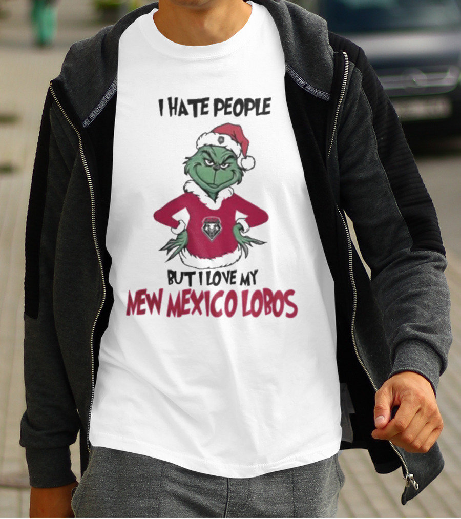 I Hate People But I Love My New Mexico Lobos Grinch Merry Christmas T-Shirt