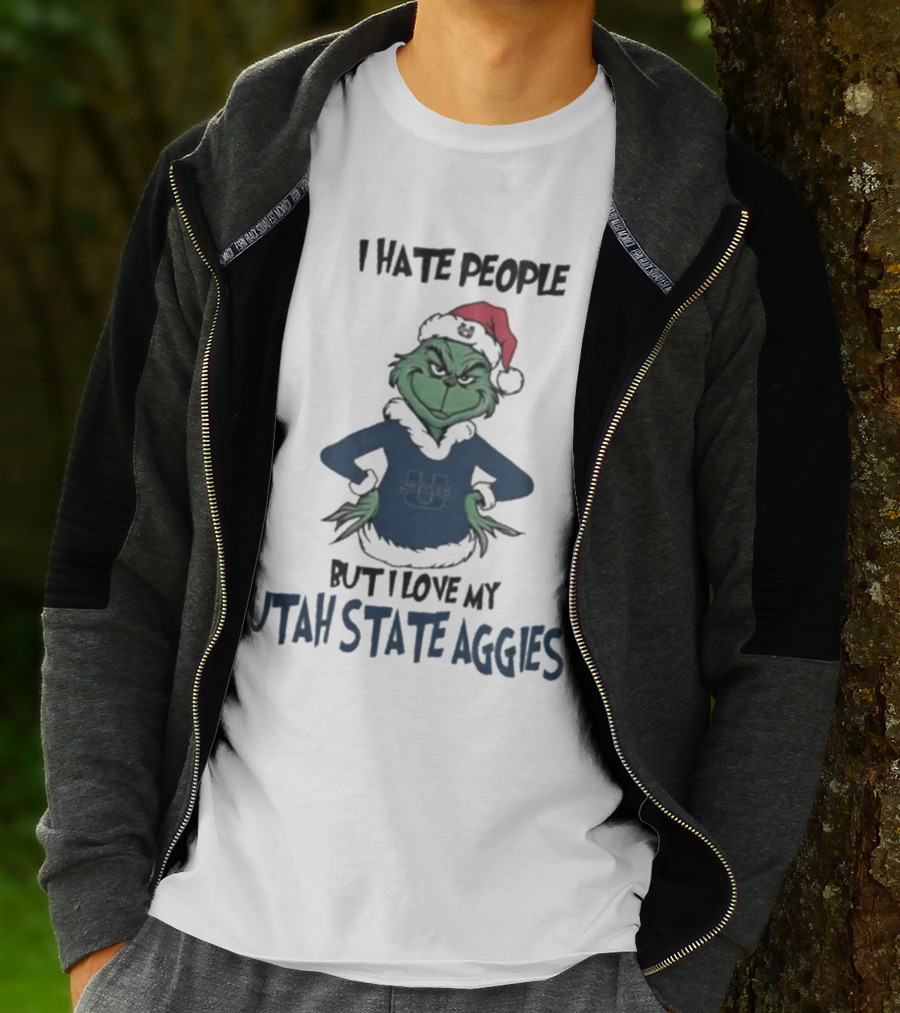 I Hate People But I Love My Utah State Aggies Grinch Christmas T-Shirt