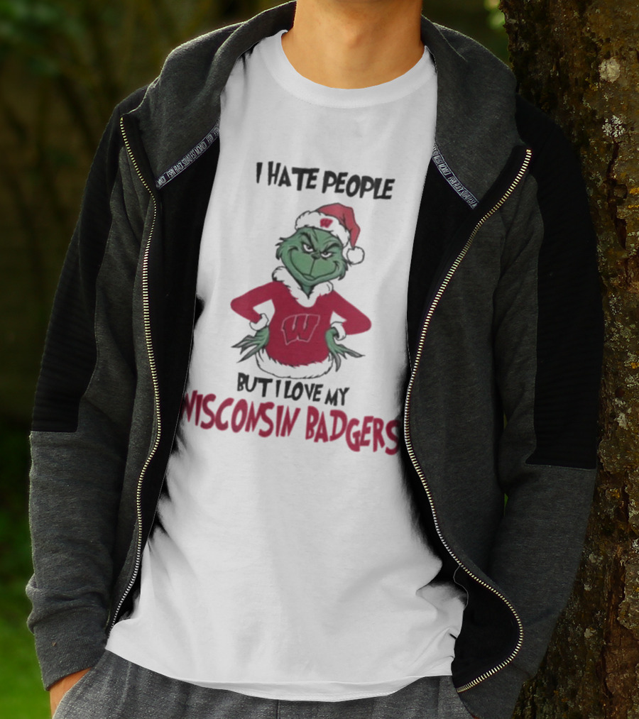 I Hate People But I Love My Wisconsin Badgers Grinch Christmas T-Shirt