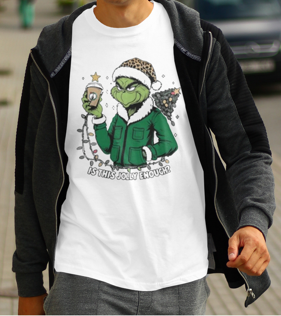 Boston Celtics X Santa Grinch Is This Jolly Enough Merry Christmas Coffee Lights Tree T-Shirt