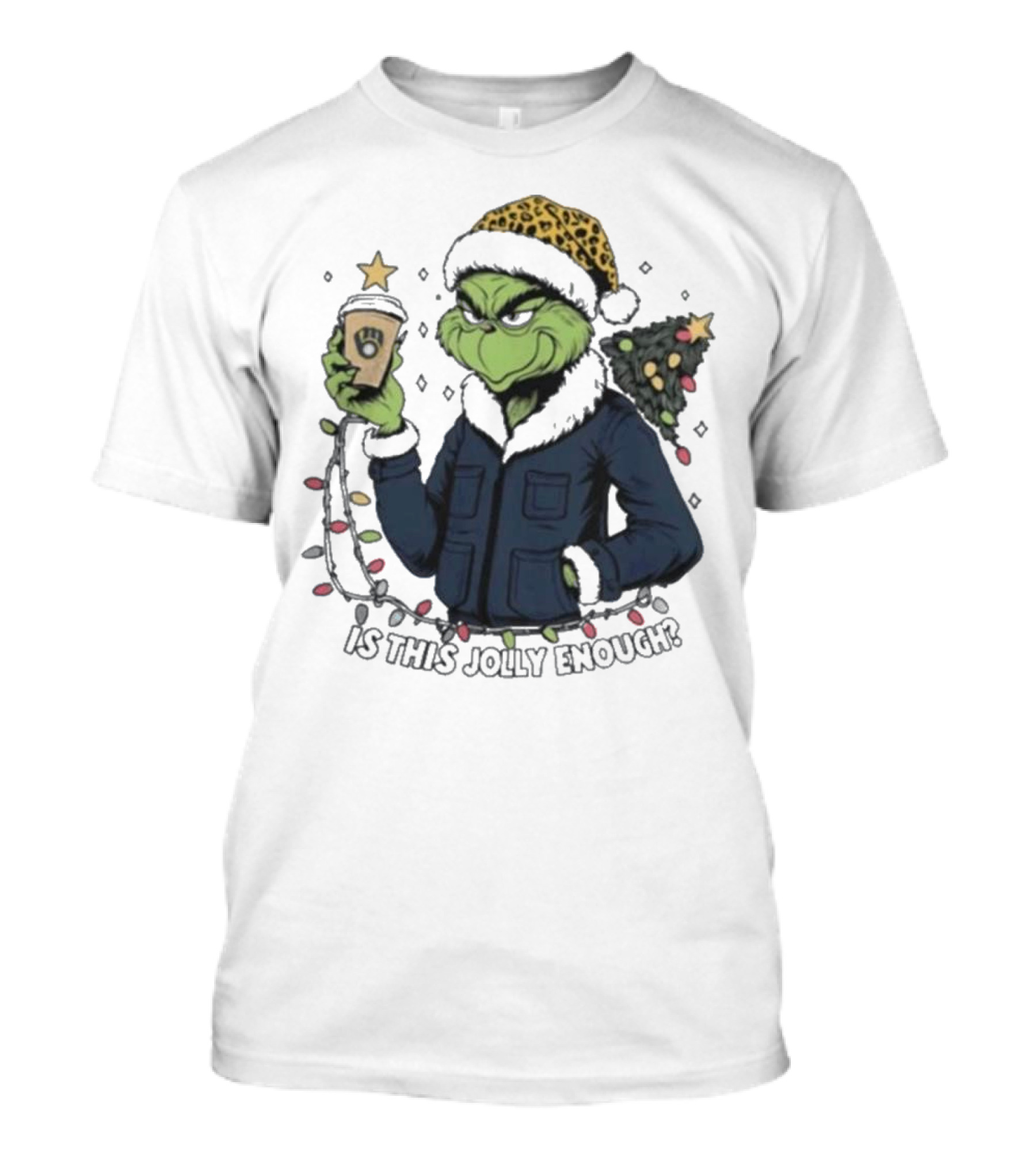 Milwaukee Brewers Santa Grinch Coffee Is This Jolly Enough Merry Christmas T-Shirt