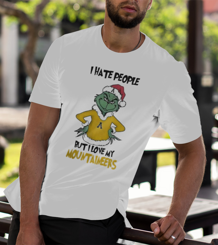 I Hate People But I Love My Appalachian State Mountaineers Grinch Santa Holiday Spirit T-Shirt