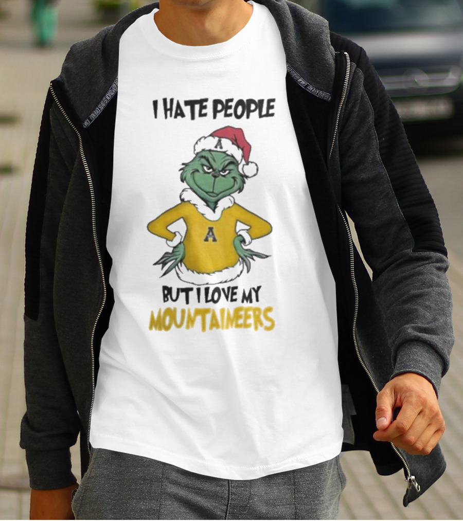 I Hate People But I Love My Appalachian State Mountaineers Grinch Santa Holiday Spirit T-Shirt