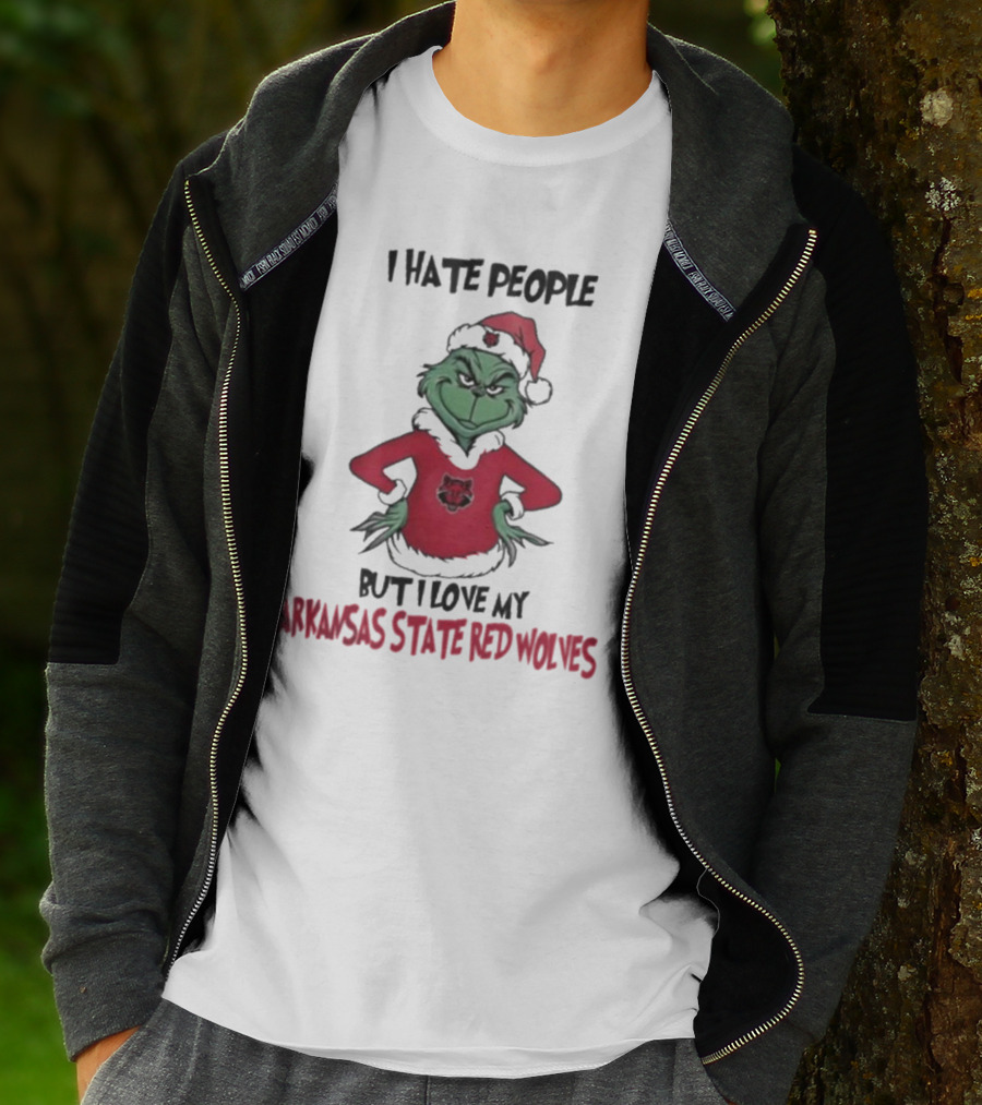 I Hate People But I Love My Arkansas State Red Wolves Grinch Christmas T-Shirt