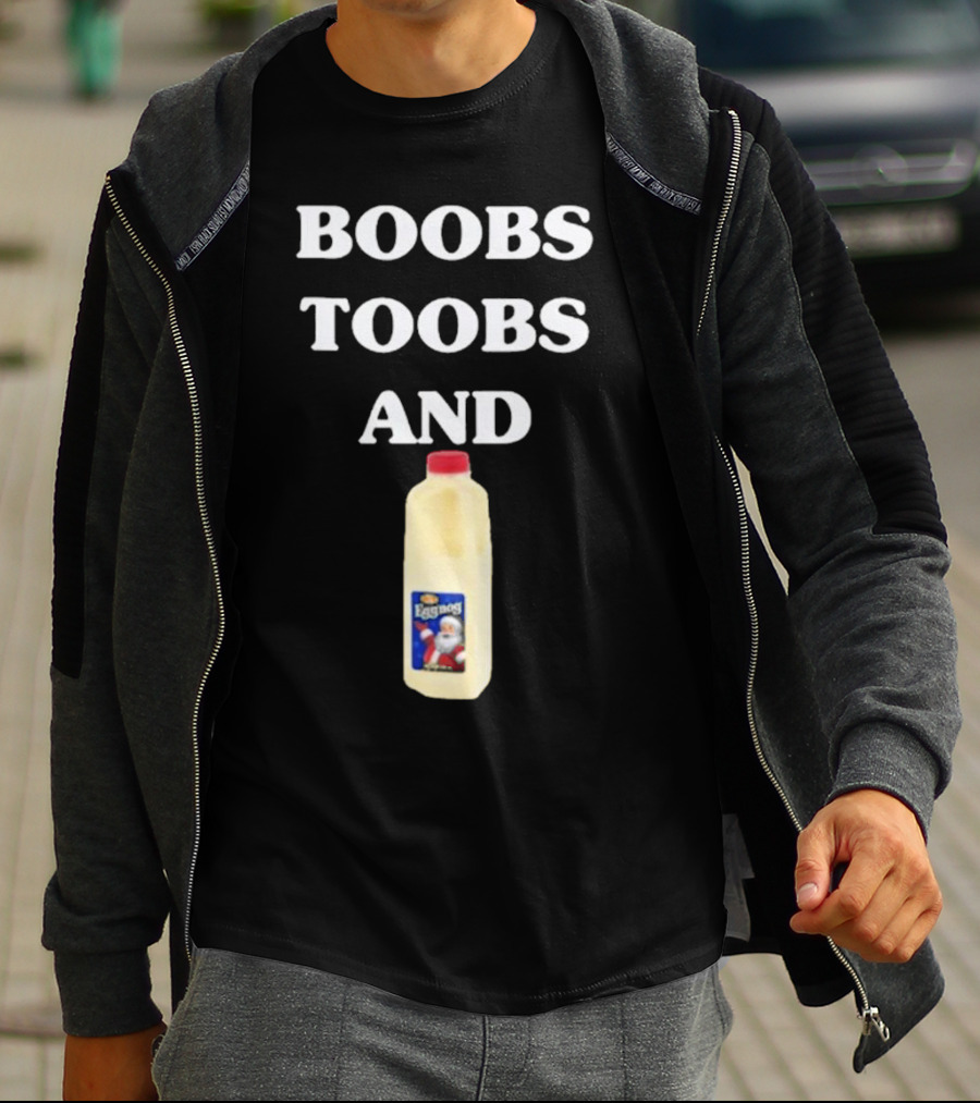 Boobs Toobs And Eggnog Santa Christmas T-Shirt