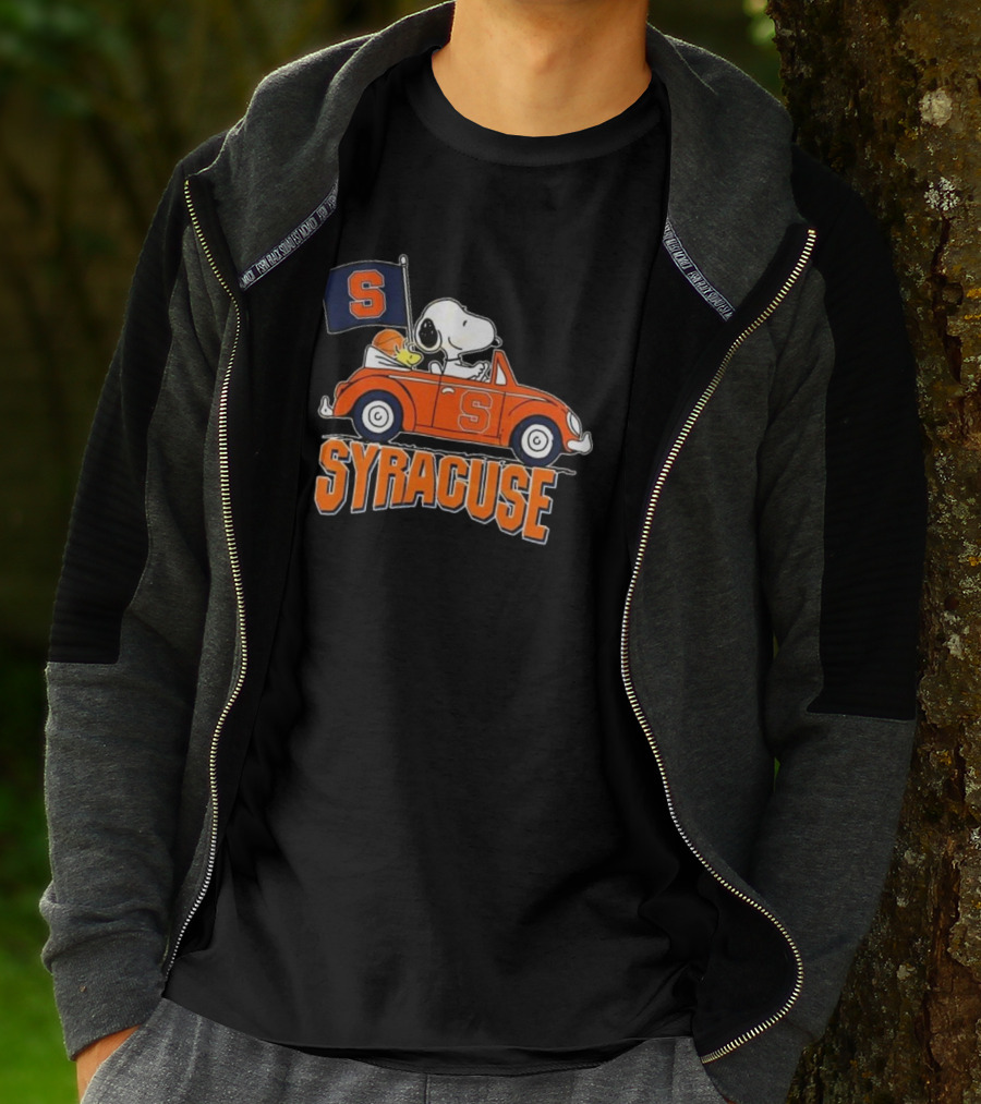 Snoopy Driving Syracuse Orange Car With Letter S Flag T-Shirt