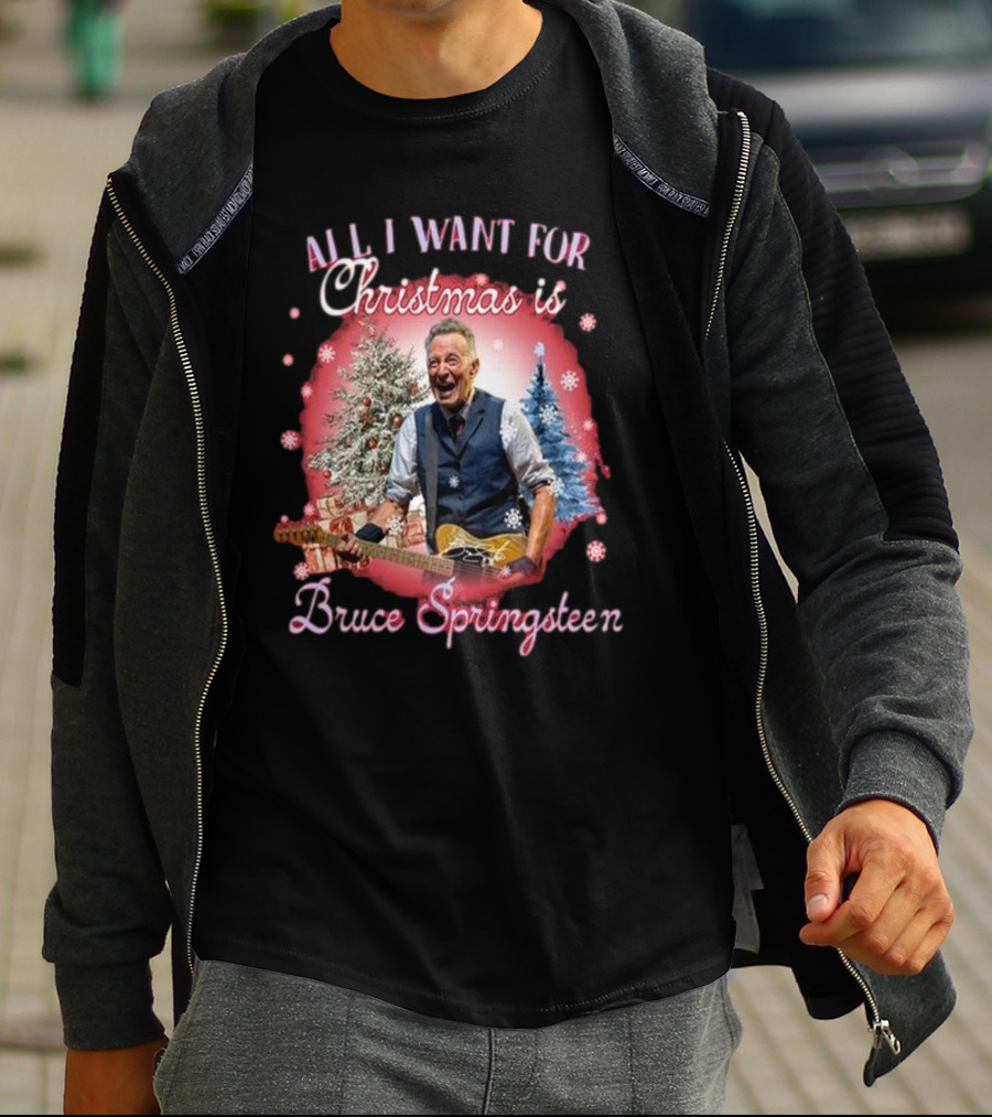 All I Want For Christmas Is Bruce Springsteen Snowflakes Christmas Trees T-Shirt