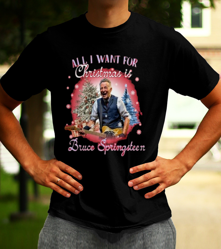 All I Want For Christmas Is Bruce Springsteen Snowflakes Christmas Trees T-Shirt