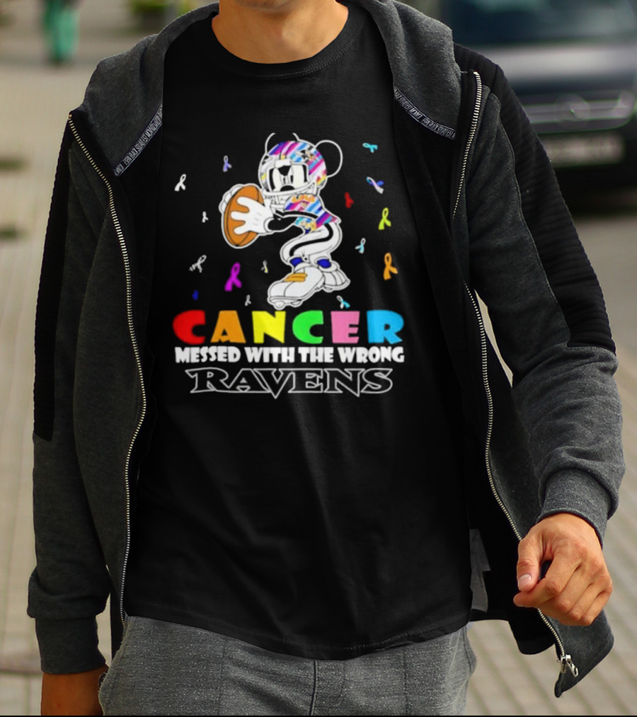 Cancer Messed With The Wrong Ravens Mickey Football Player T-Shirt
