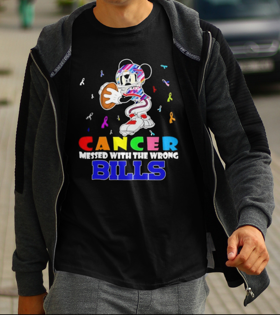 Cancer Messed With The Wrong Bills Mickey Football Ribbons T-Shirt