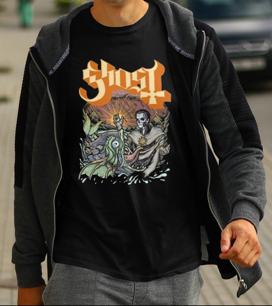 Ghost Papa And The Whale Legendary Encounter With Rising Sun Background T-Shirt